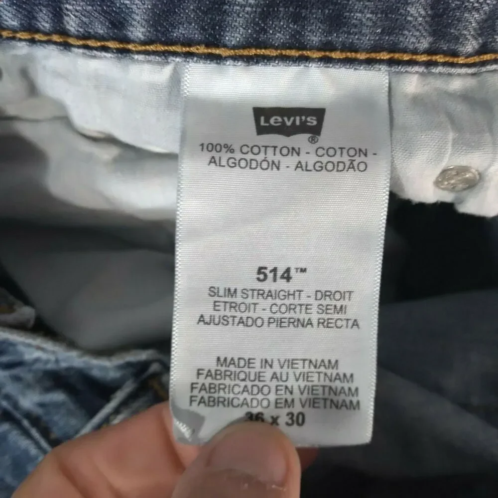 Levi's 514 jeans mens 36‎ x 30 blue denim pants regular slim straight